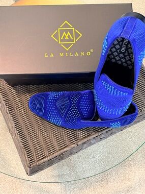 Milano Men's Royal Blue Studded Slip-On Loafers